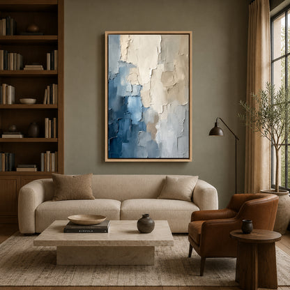 Blue and Ivory Abstract Textured Canvas Wall Art for Modern Interiors