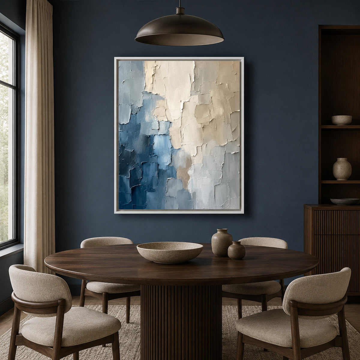 Blue and Ivory Abstract Textured Canvas Wall Art for Modern Interiors