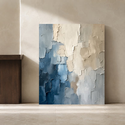 Blue and Ivory Abstract Textured Canvas Wall Art for Modern Interiors