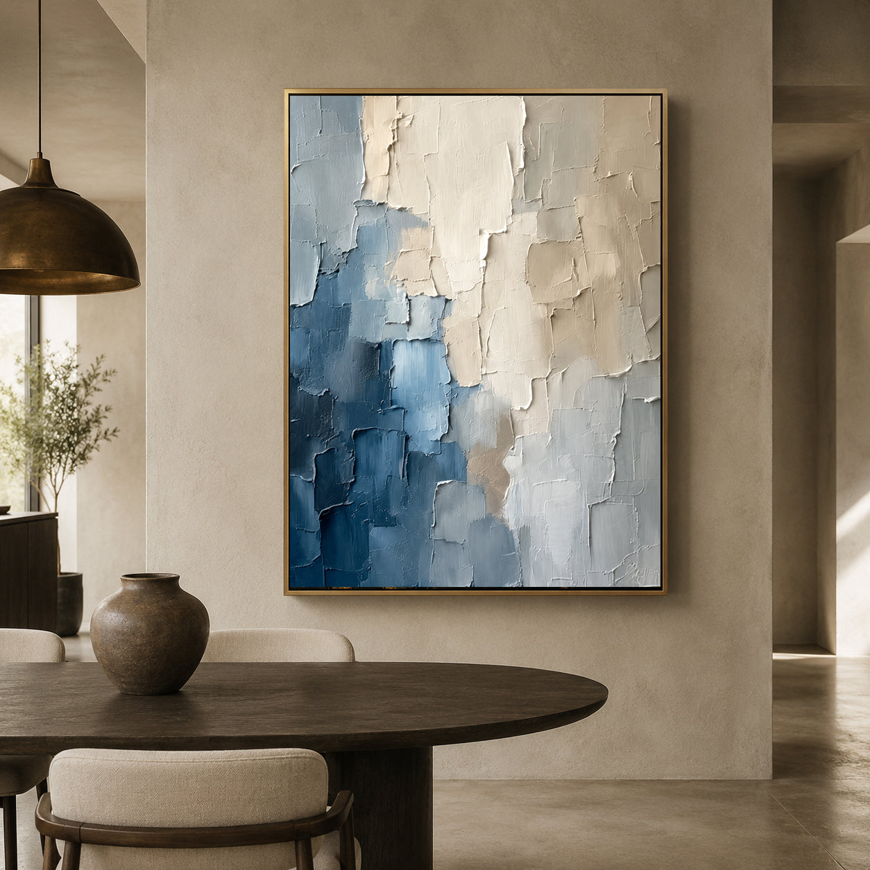 Blue and Ivory Abstract Textured Canvas Wall Art for Modern Interiors