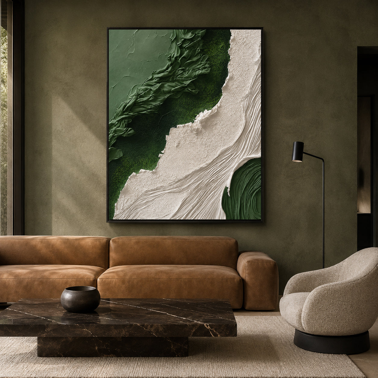 Green and Ivory Abstract Textured Canvas Wall Art