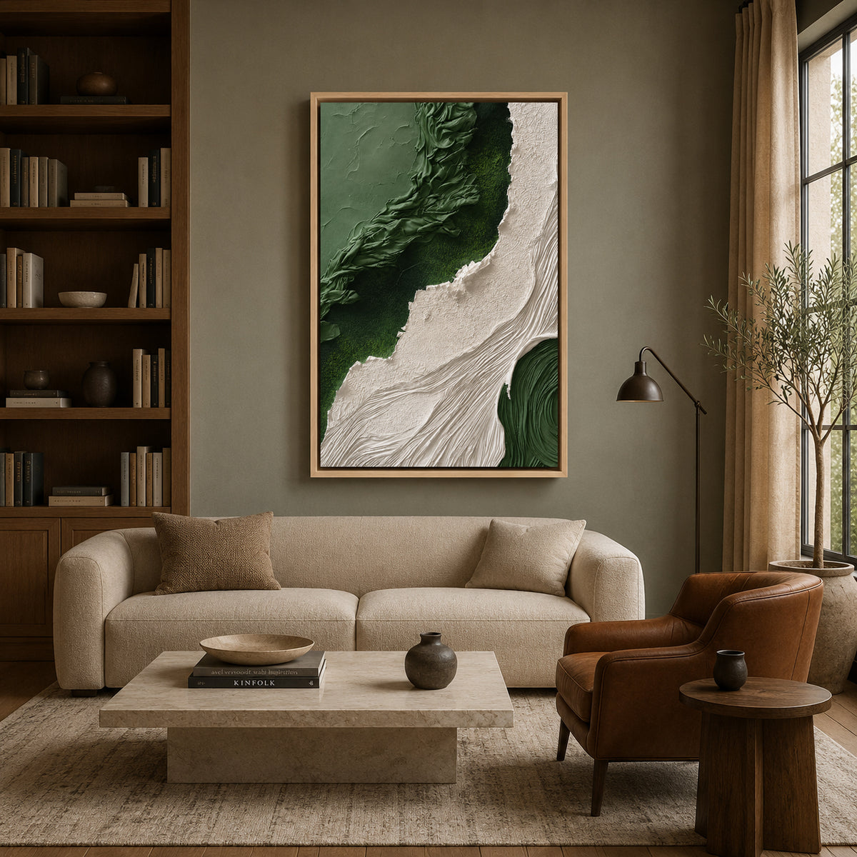 Green and Ivory Abstract Textured Canvas Wall Art