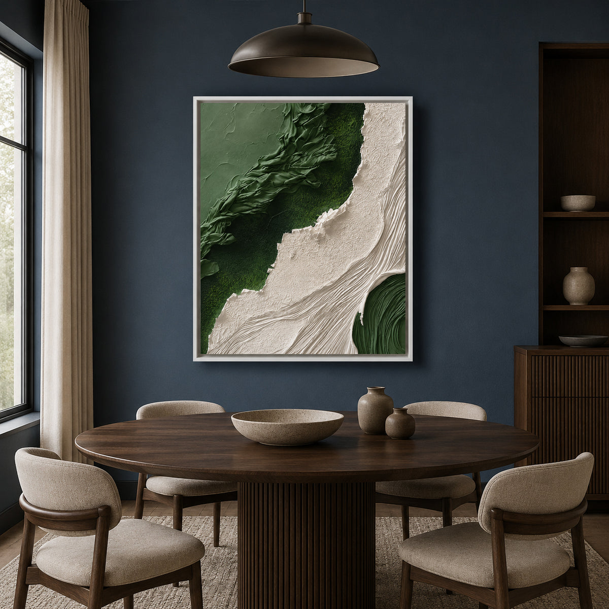 Green and Ivory Abstract Textured Canvas Wall Art