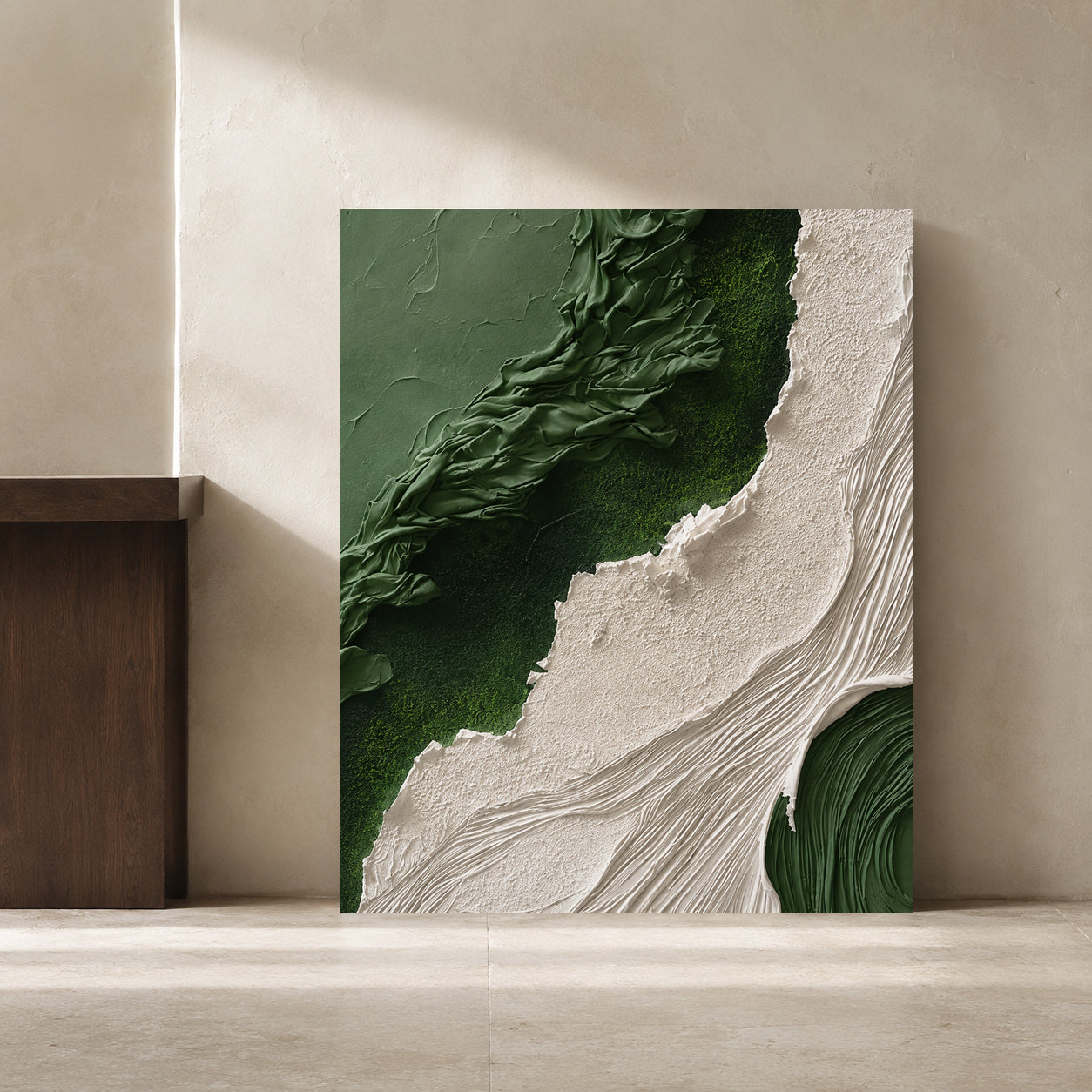 Green and Ivory Abstract Textured Canvas Wall Art