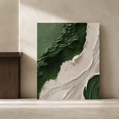 Green and Ivory Abstract Textured Canvas Wall Art