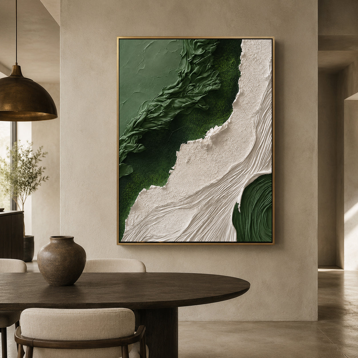 Green and Ivory Abstract Textured Canvas Wall Art
