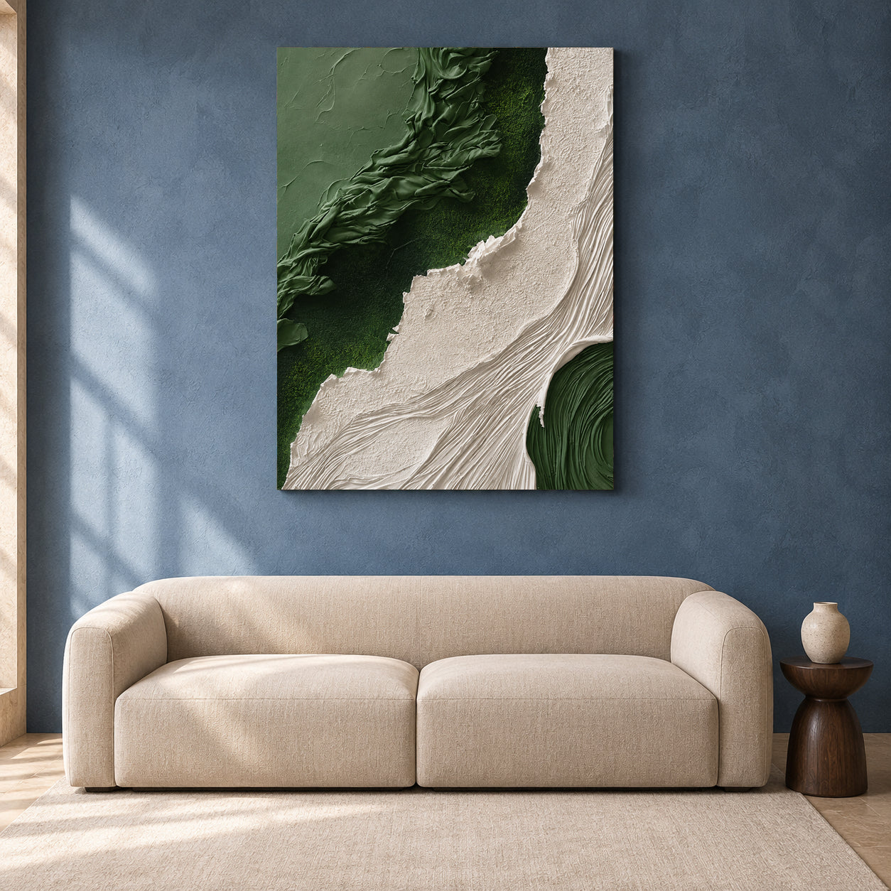 Green and Ivory Abstract Textured Canvas Wall Art
