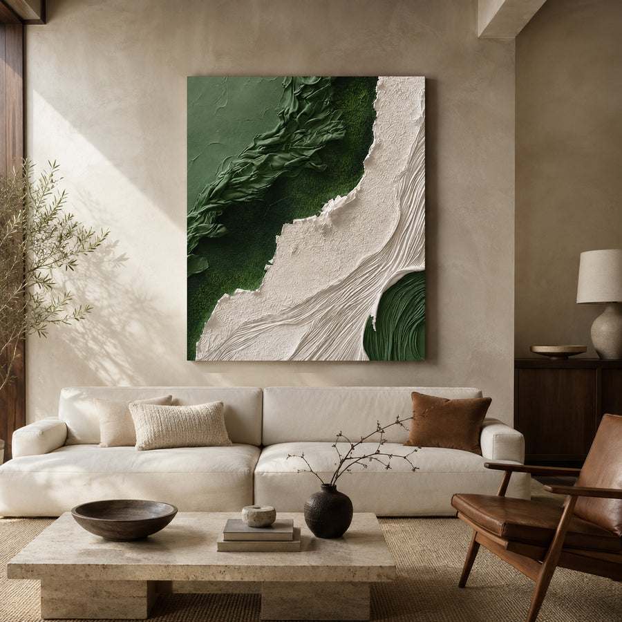 Green and Ivory Abstract Textured Canvas Wall Art