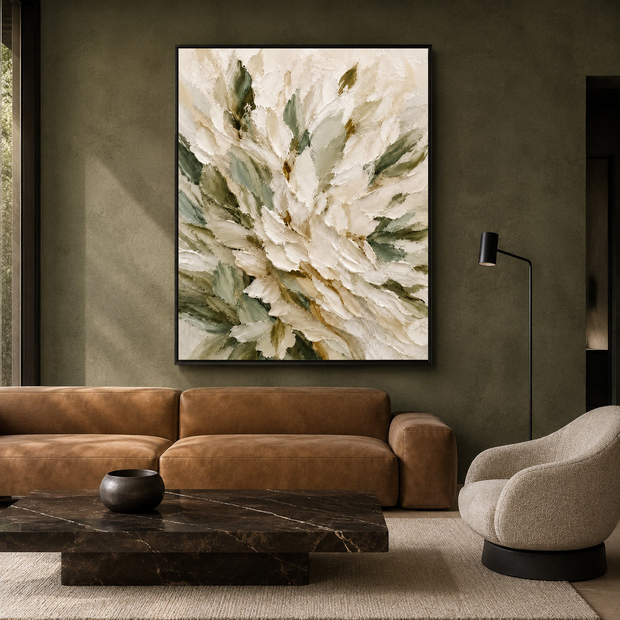 White Floral Abstract Textured Canvas Wall Art