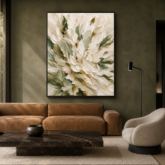 White Floral Abstract Textured Canvas Wall Art