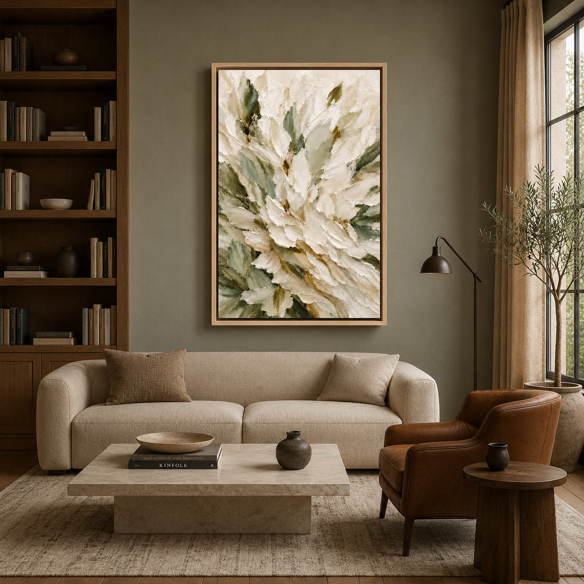 White Floral Abstract Textured Canvas Wall Art