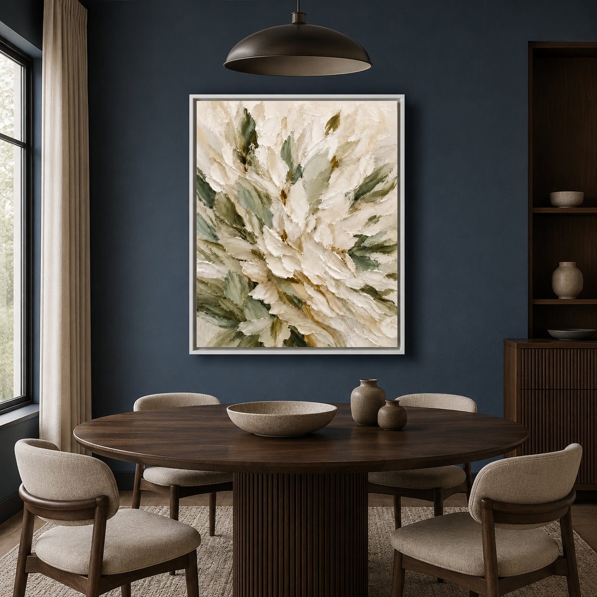 White Floral Abstract Textured Canvas Wall Art