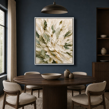 White Floral Abstract Textured Canvas Wall Art