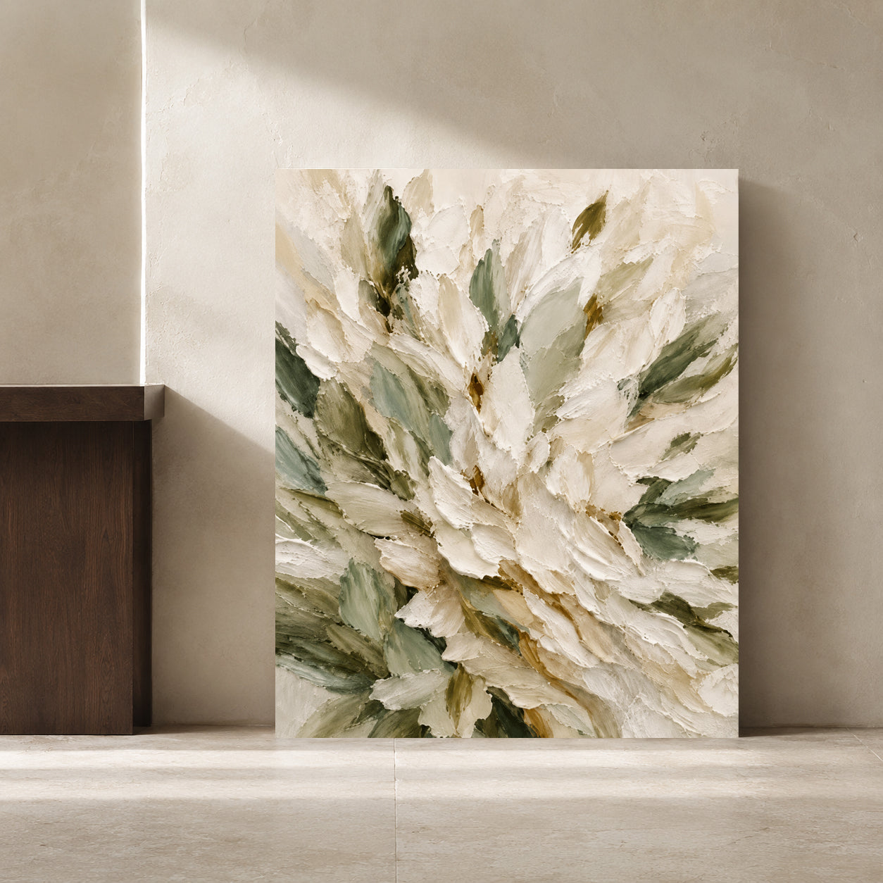 White Floral Abstract Textured Canvas Wall Art