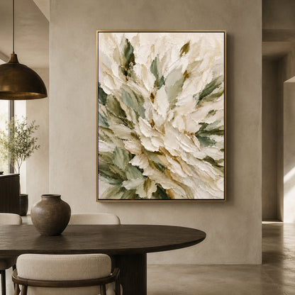 White Floral Abstract Textured Canvas Wall Art