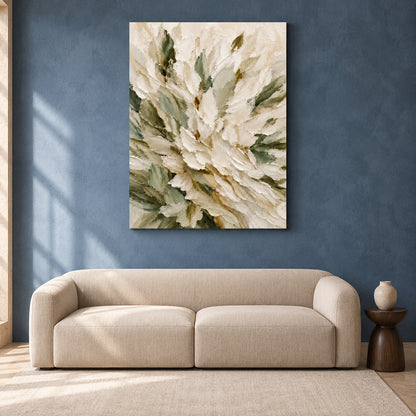 White Floral Abstract Textured Canvas Wall Art