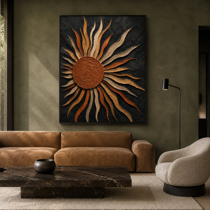 Black and Bronze Sun Abstract Textured Canvas Wall Art for Modern Interiors