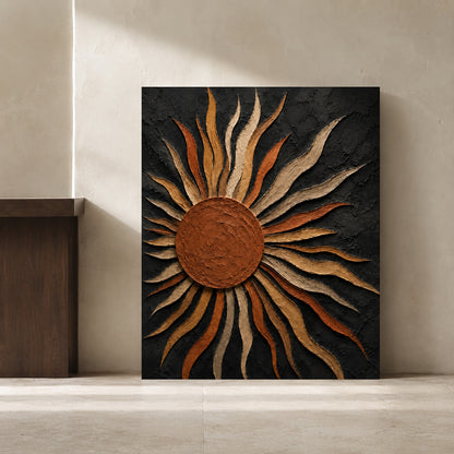 Black and Bronze Sun Abstract Textured Canvas Wall Art for Modern Interiors