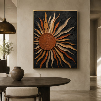 Black and Bronze Sun Abstract Textured Canvas Wall Art for Modern Interiors