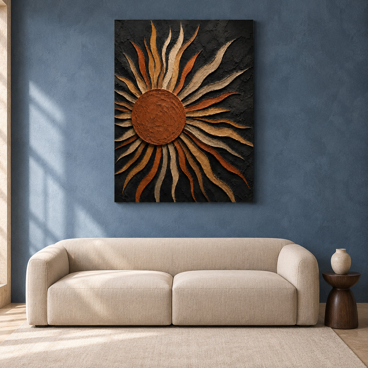 Black and Bronze Sun Abstract Textured Canvas Wall Art for Modern Interiors