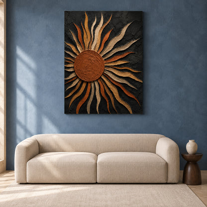Black and Bronze Sun Abstract Textured Canvas Wall Art for Modern Interiors