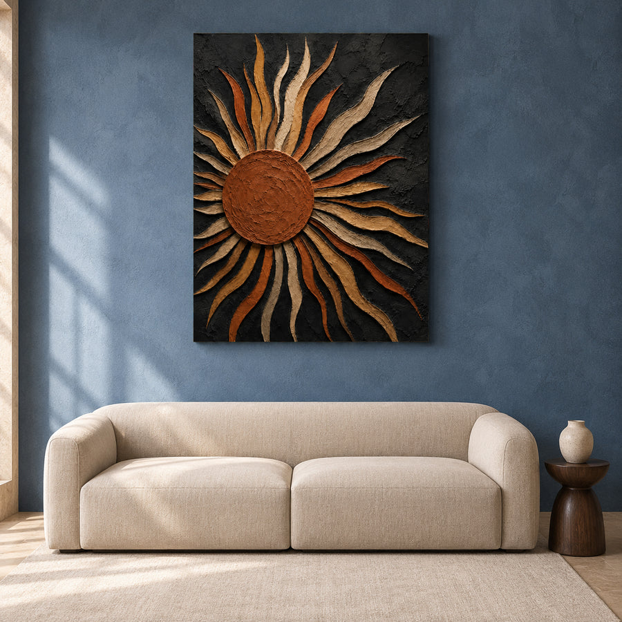 Black and Bronze Sun Abstract Textured Canvas Wall Art for Modern Interiors