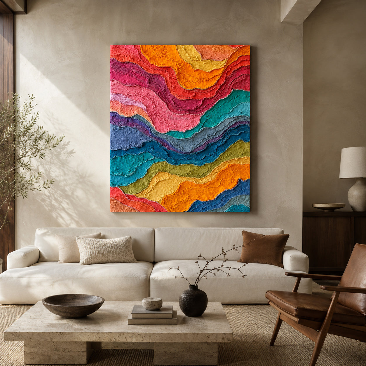 Colorful Abstract Wavy Textured Canvas Wall Art
