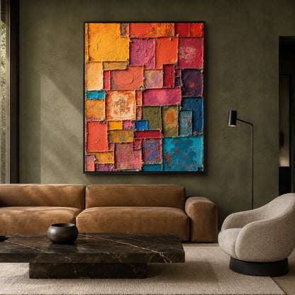 Colorful Geometric Abstract Textured Canvas Wall Art