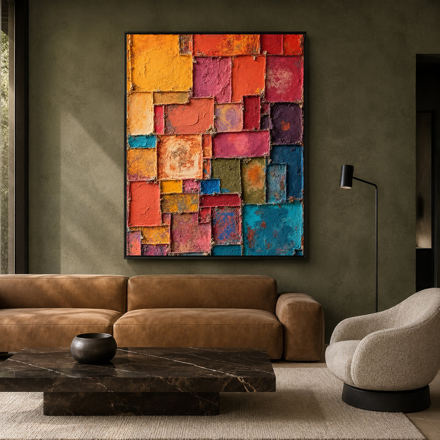 Colorful Geometric Abstract Textured Canvas Wall Art