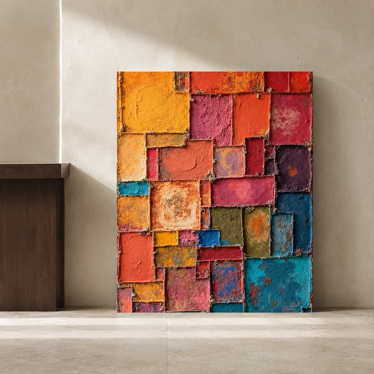 Colorful Geometric Abstract Textured Canvas Wall Art
