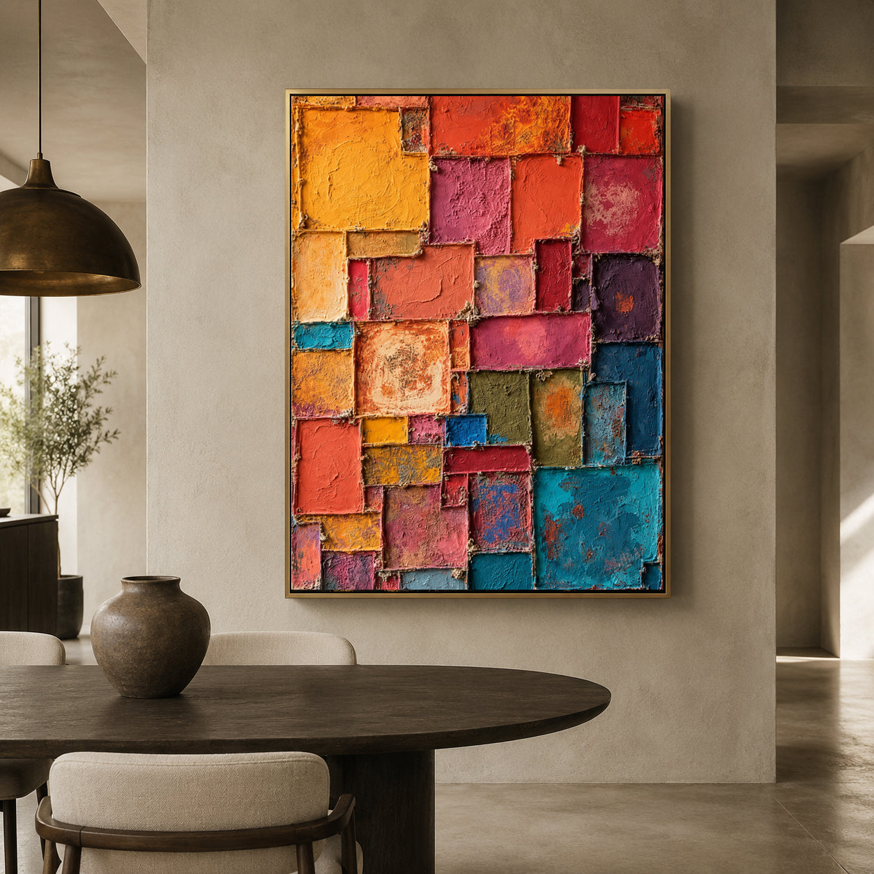 Colorful Geometric Abstract Textured Canvas Wall Art