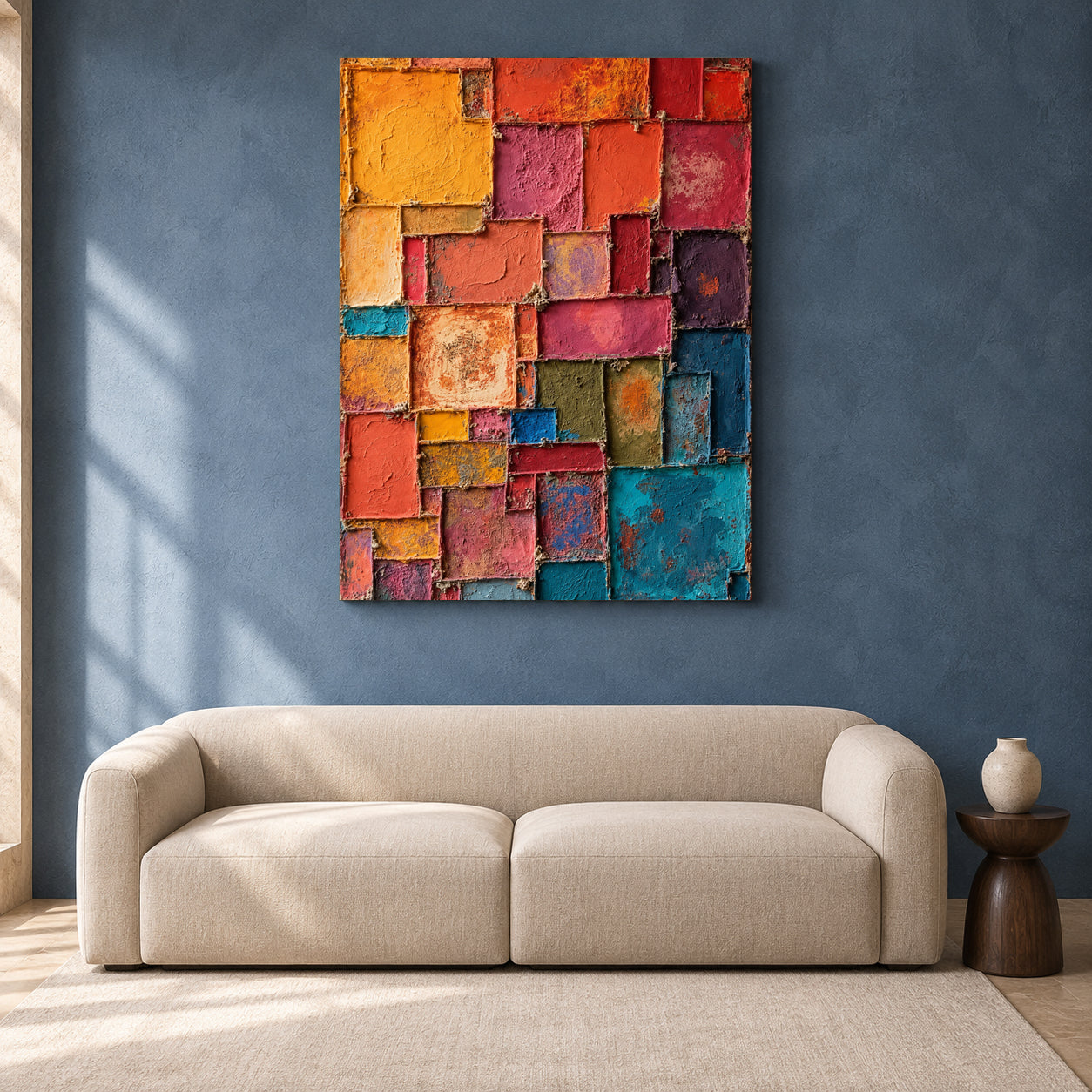 Colorful Geometric Abstract Textured Canvas Wall Art