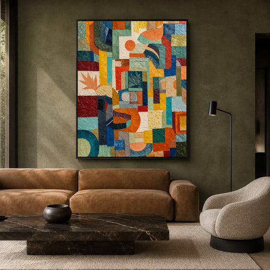 Colorful Geometric Abstract Textured Canvas Wall Art for Modern Interiors