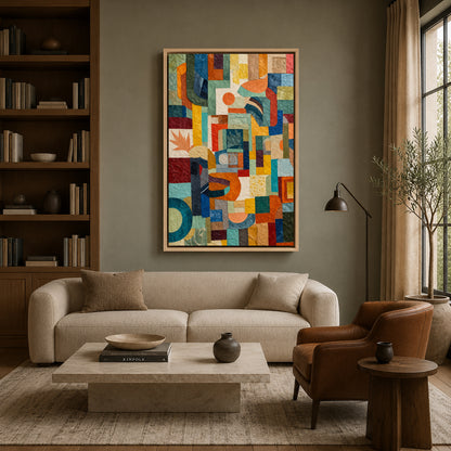 Colorful Geometric Abstract Textured Canvas Wall Art for Modern Interiors