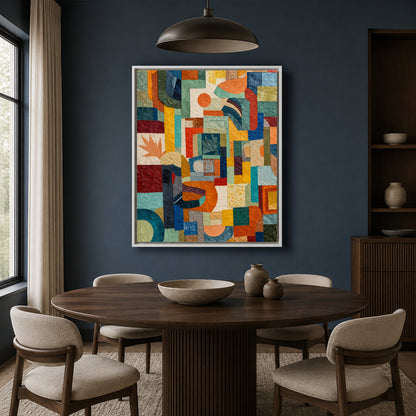 Colorful Geometric Abstract Textured Canvas Wall Art for Modern Interiors