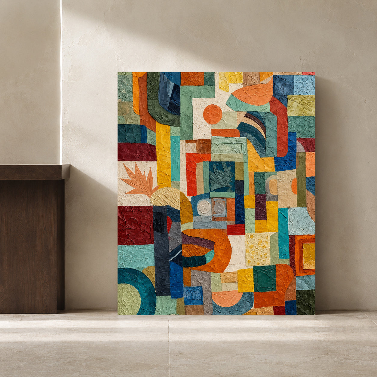 Colorful Geometric Abstract Textured Canvas Wall Art for Modern Interiors