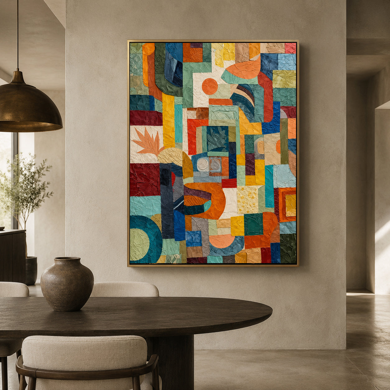 Colorful Geometric Abstract Textured Canvas Wall Art for Modern Interiors