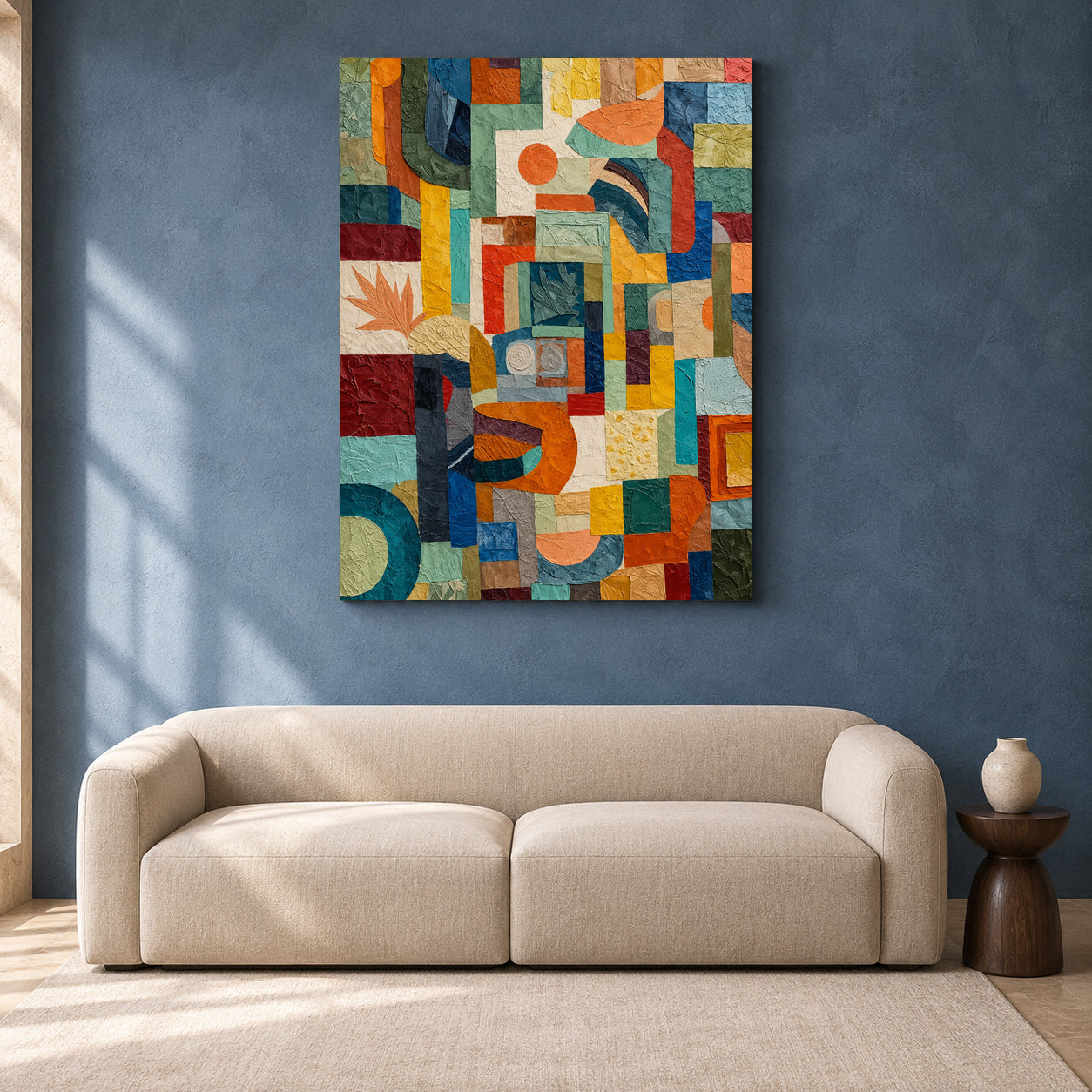 Colorful Geometric Abstract Textured Canvas Wall Art for Modern Interiors
