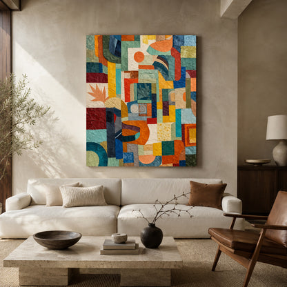 Colorful Geometric Abstract Textured Canvas Wall Art for Modern Interiors
