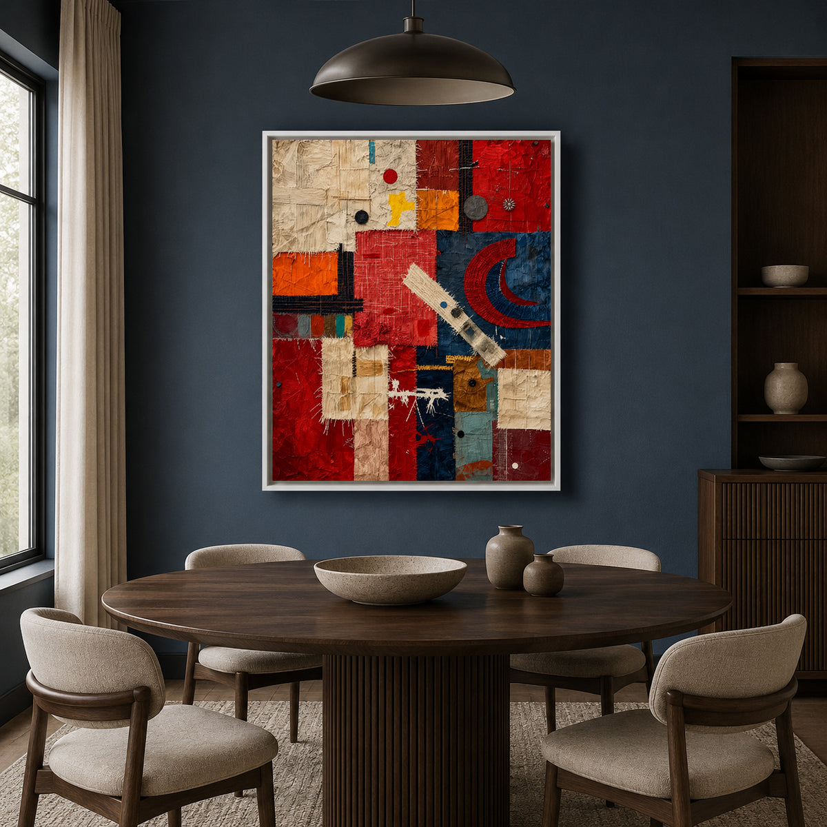 Red Blue Abstract Mixed Media Textured Canvas Wall Art