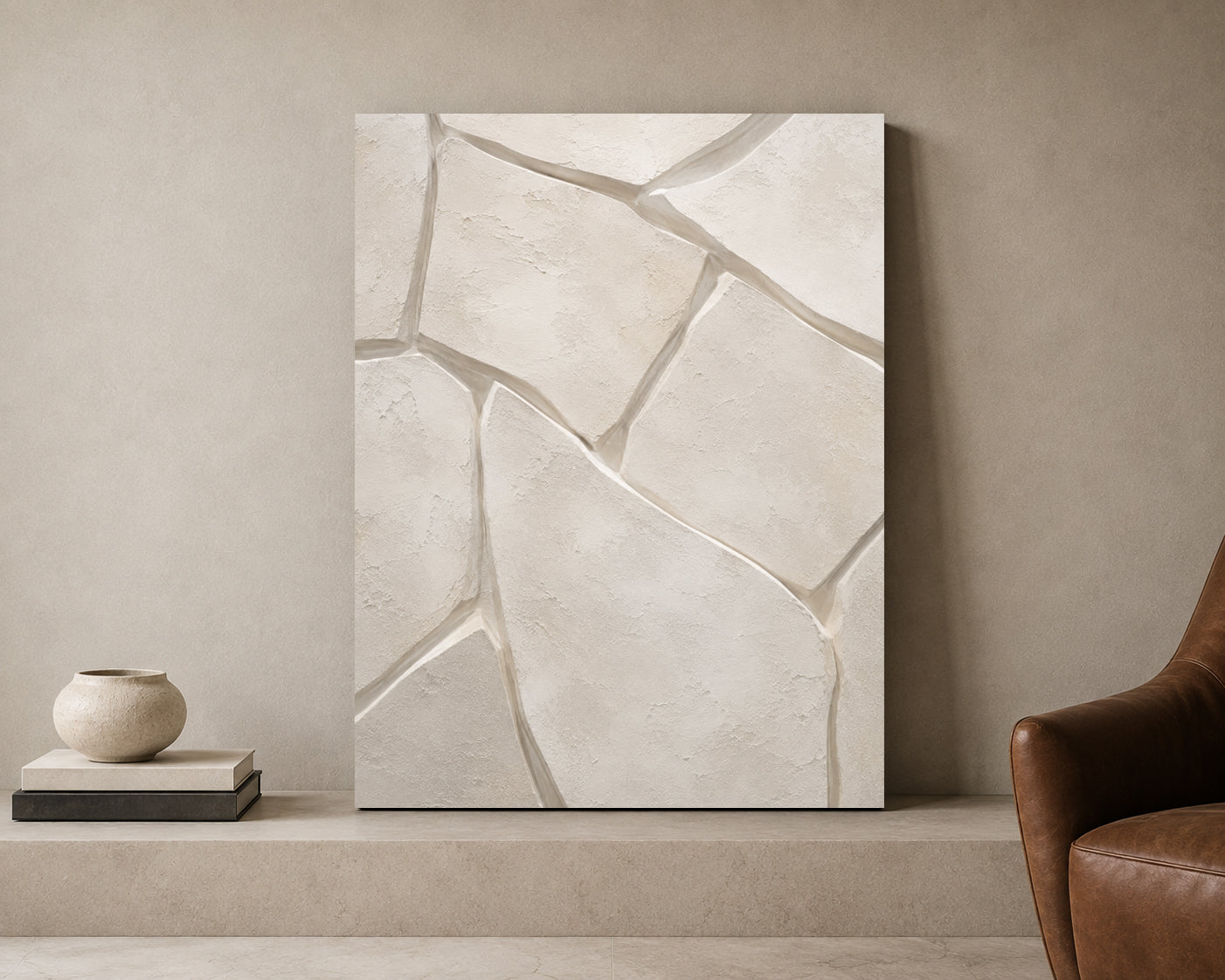 White Geometric Texture Minimalist Abstract Canvas Art