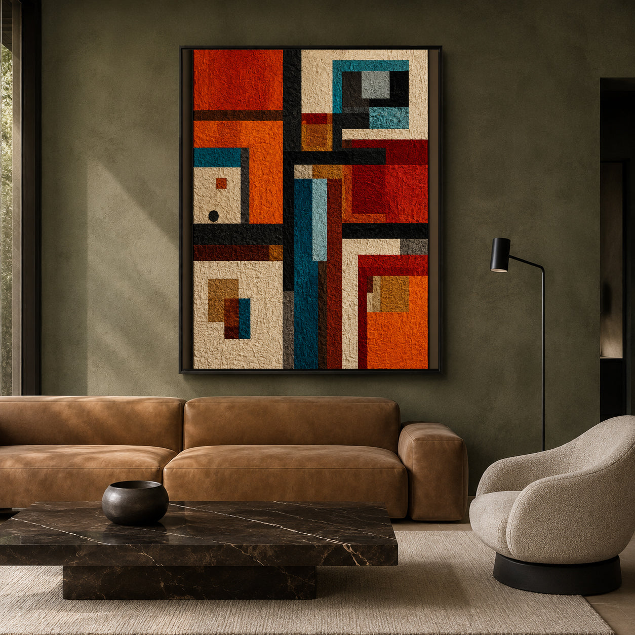 Rustic Geometric Abstract Textured Canvas Wall Art for Modern interiors