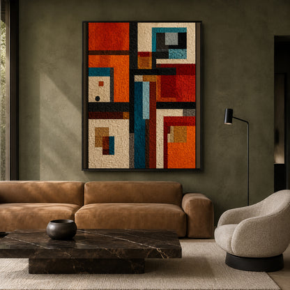 Rustic Geometric Abstract Textured Canvas Wall Art for Modern interiors