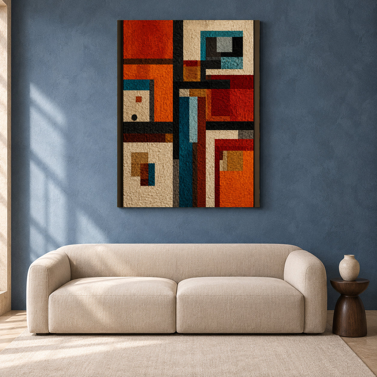 Rustic Geometric Abstract Textured Canvas Wall Art for Modern interiors