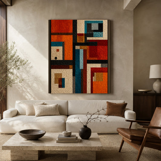 Rustic Geometric Abstract Textured Canvas Wall Art for Modern interiors