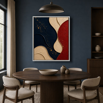 Navy Blue Red Abstract Textured Geometric Canvas Wall Art