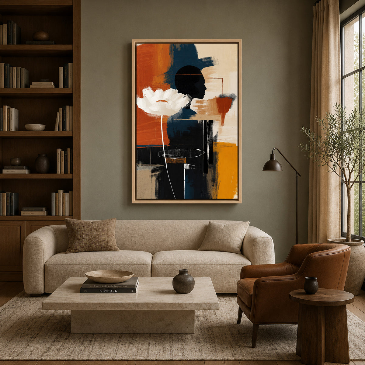 Black and Orange Floral Abstract Canvas Wall Art for Modern Interiors