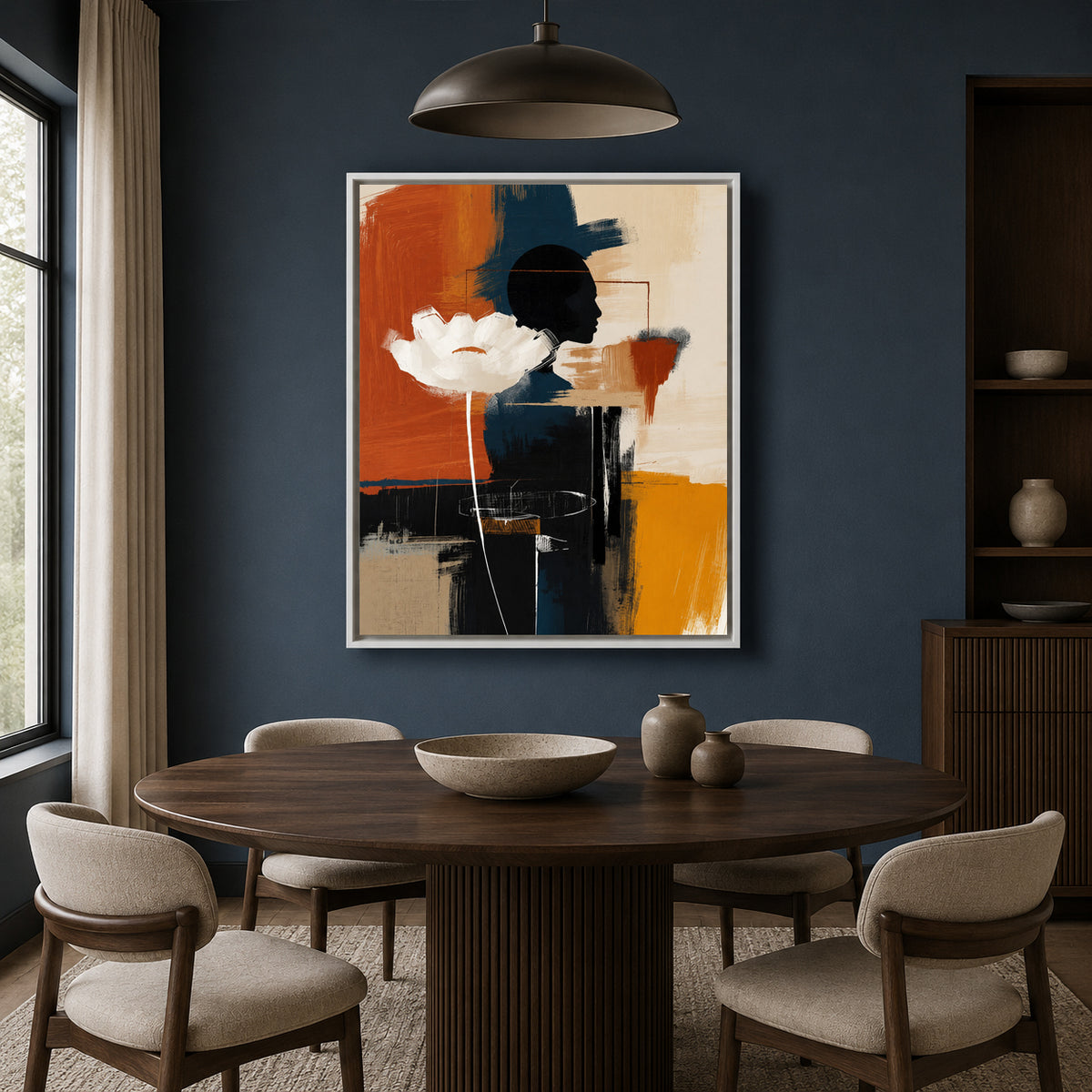 Black and Orange Floral Abstract Canvas Wall Art for Modern Interiors