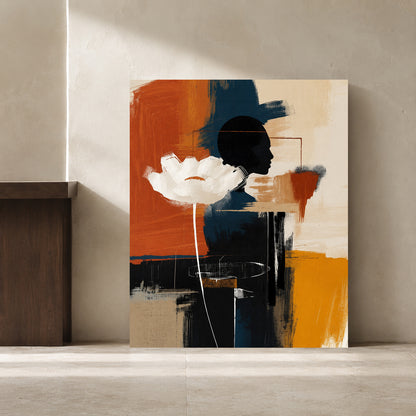 Black and Orange Floral Abstract Canvas Wall Art for Modern Interiors