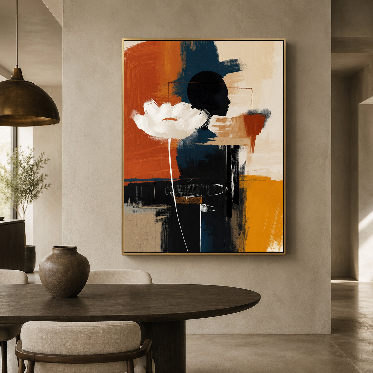 Black and Orange Floral Abstract Canvas Wall Art for Modern Interiors